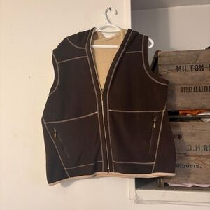 Northern Reflections Brown + Beige Reversible Hooded Fleece Zip-Up Vest Size XL